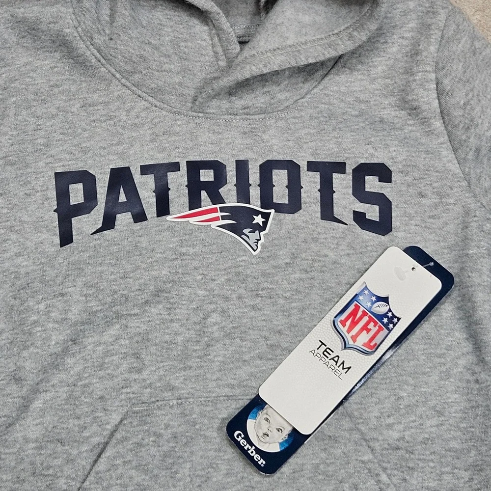 Gerber NFL Patriots Hoodie Kids 5T Gray Fleece Pullover Fan Gear Football Sports